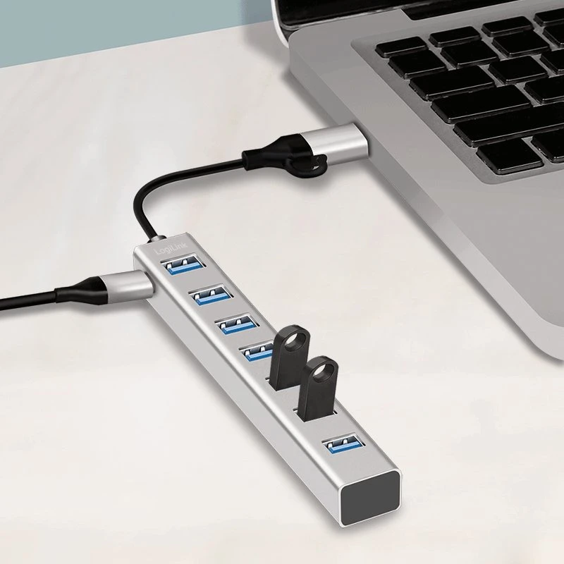 LogiLink Huby i koncentratory USB 3.2 Gen 1 (3.1 Gen 1) Type-A + Type-C 5000 Mbit/s Pilka (UA0441)
