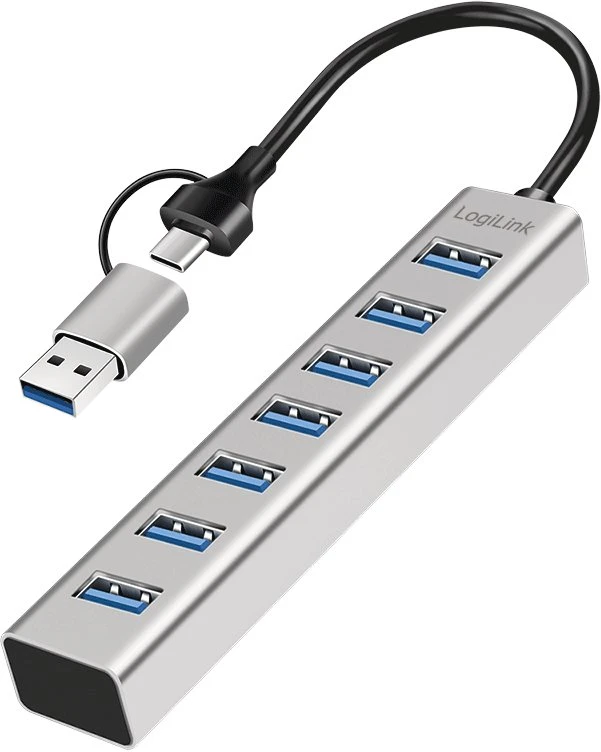 LogiLink Huby i koncentratory USB 3.2 Gen 1 (3.1 Gen 1) Type-A + Type-C 5000 Mbit/s Pilka (UA0441)