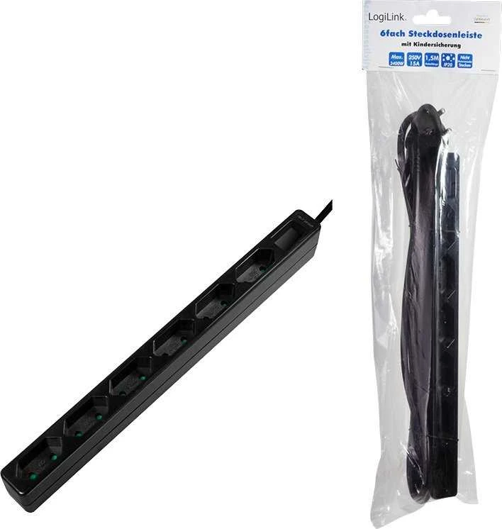 LogiLink 6 gniazd 1.5m juoda | LPS231B