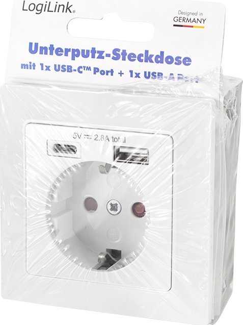 LogiLink LogiLink PA0262 elektros lizdas CEE 7/3 + USB Baltas