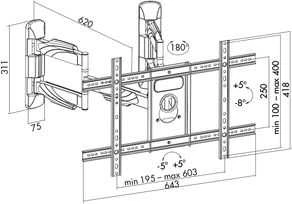 LOGILINK BP0047 LOGILINK - televizoriaus sieninis laikiklis kampe, pakreipiamas -8 /+5, pasukamas -90 /90, maks. 45 kg
