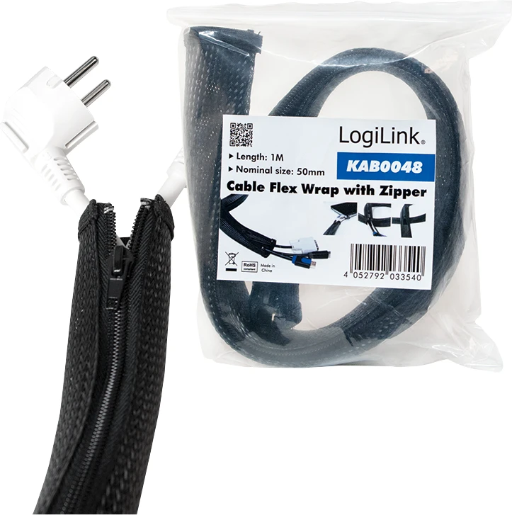 LOGILINK KAB0048 LOGILINK - Lanksčios kabelio apsauga su užtrauktuku 1m