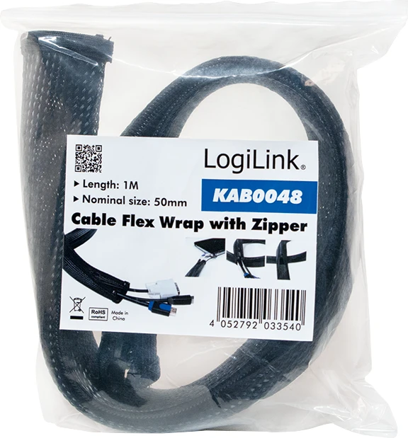 LOGILINK KAB0048 LOGILINK - Lanksčios kabelio apsauga su užtrauktuku 1m