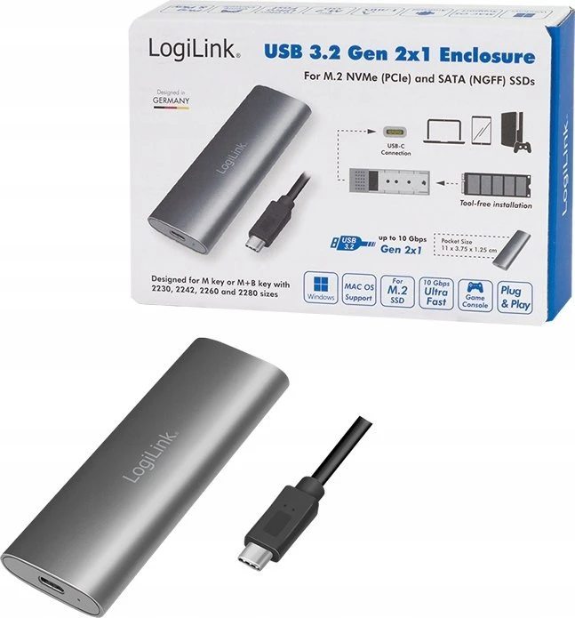 Logilink Ua0389 korpusas su USB-C laidu pakuotėje
