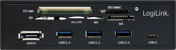 LOGILINK daugiafunkcis priekinis skydelis 5,25 colio su 6 krypčių kortelių skaitytuvu, juodas