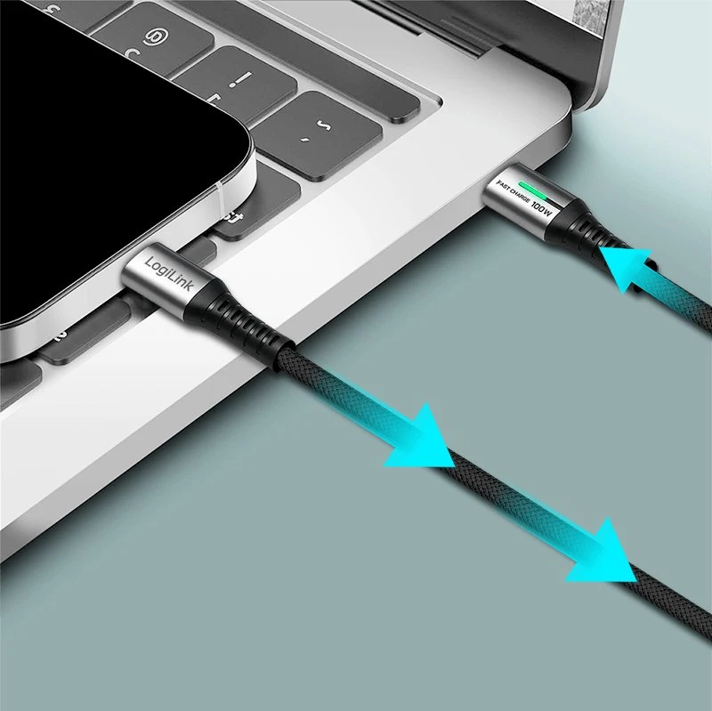 „LogiLink USB-C“ 20 Gb/s, 100 W, 2,0 m, pintas juodas