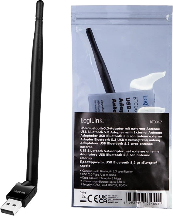 „LogiLink“ USB-A „Bluetooth 5.3“ adapteris, USB 2.0, su antena