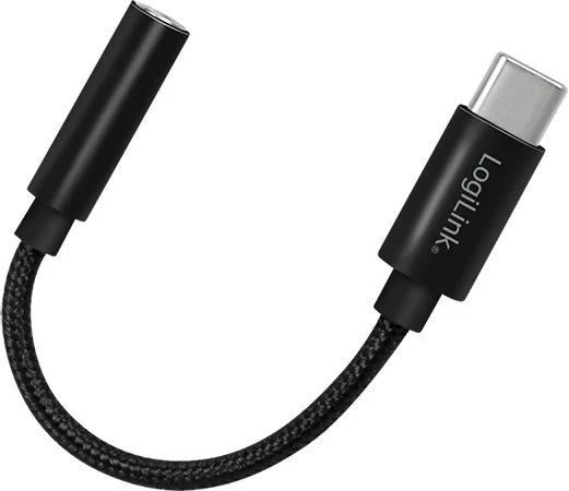 LogiLink USB C tipo kabelis į 3,5 mm garso lizdo adapteris, 13 cm, 3,5 mm TRRS, kištukas, USB C tipo, kištukas, 0,13 m, juodas