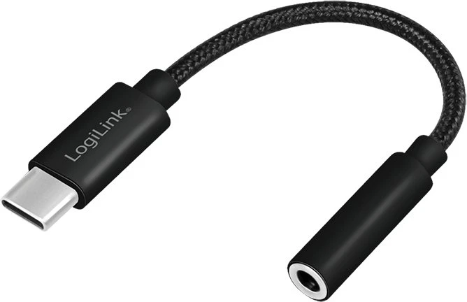 LogiLink USB C tipo kabelis į 3,5 mm garso lizdo adapteris, 13 cm, 3,5 mm TRRS, kištukas, USB C tipo, kištukas, 0,13 m, juodas