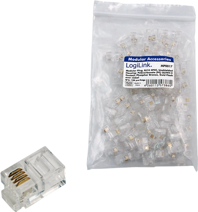 LogiLink Wtyczka RJ10, 100 vnt (MP0017)