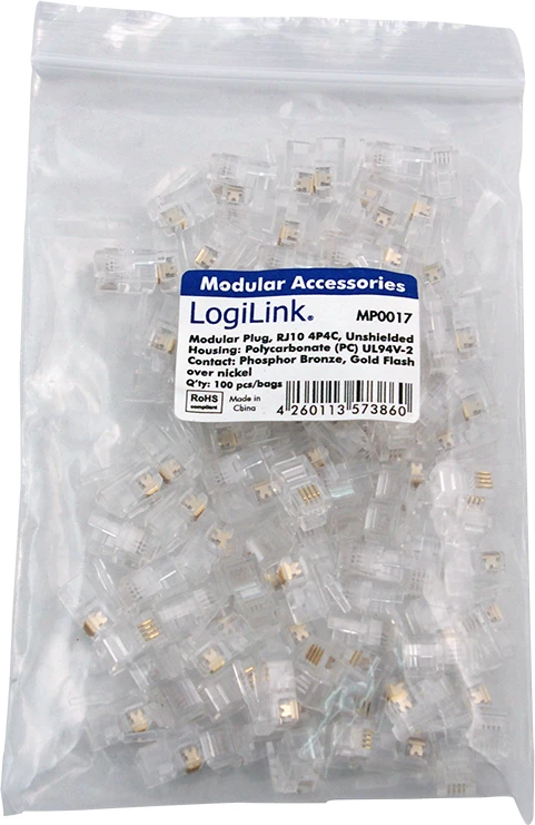 LogiLink Wtyczka RJ10, 100 vnt (MP0017)