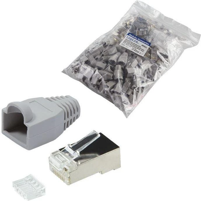 LOGILINK MP0021 LOGILINK - Kištukinė jungtis Cat.6 RJ45 100vnt. komplektas, ekranuotas, pilkas