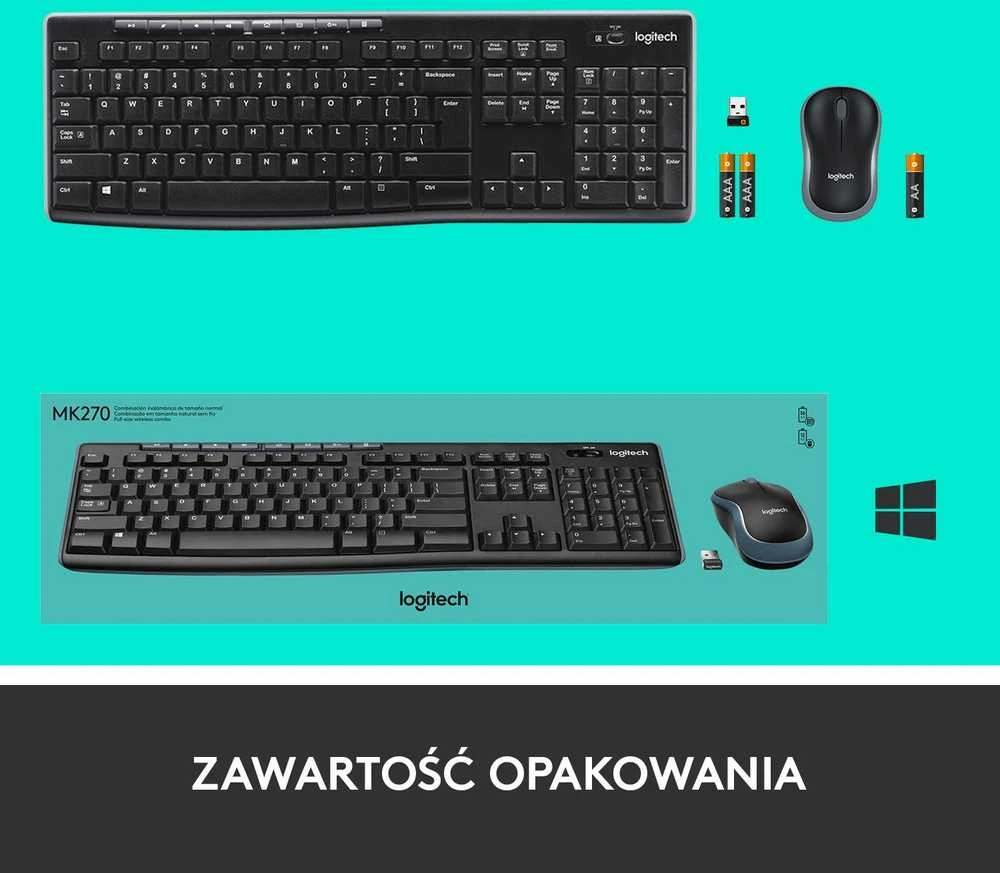 Belaidis klaviatūros ir pelės rinkinys Logitech MK270, QWERTY išdėstymas