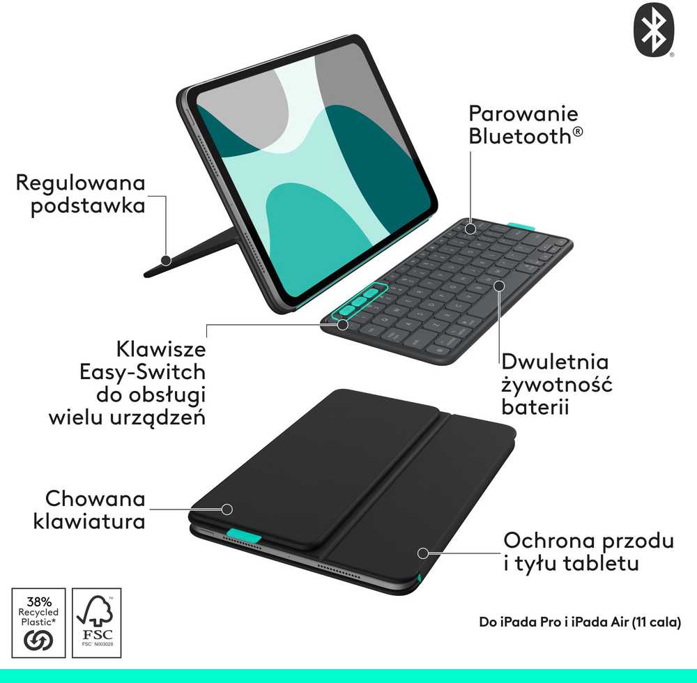 „Logitech Flip Folio“, skirtas „iPad Pro“ ir „Air 11“, grafito spalvos