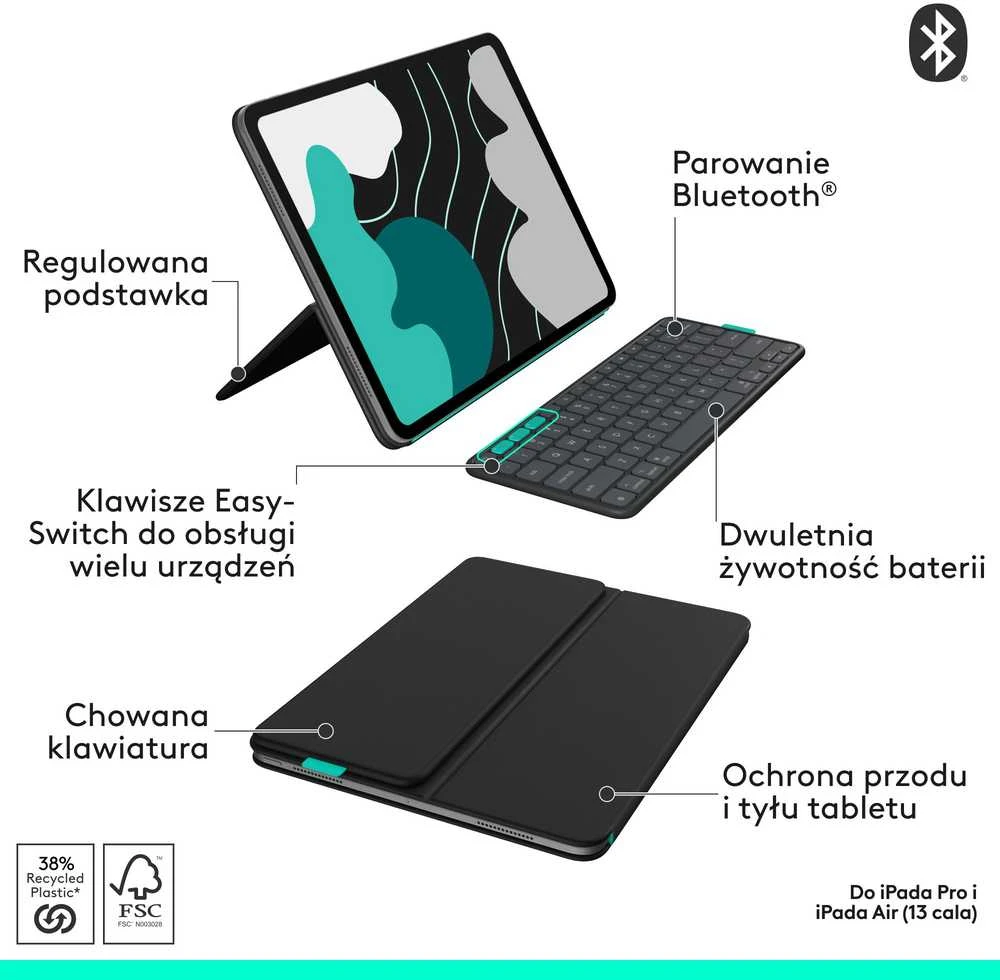 „Logitech Flip Folio“, skirtas 13 colių „iPad Pro“ ir „Air“, grafito spalvos