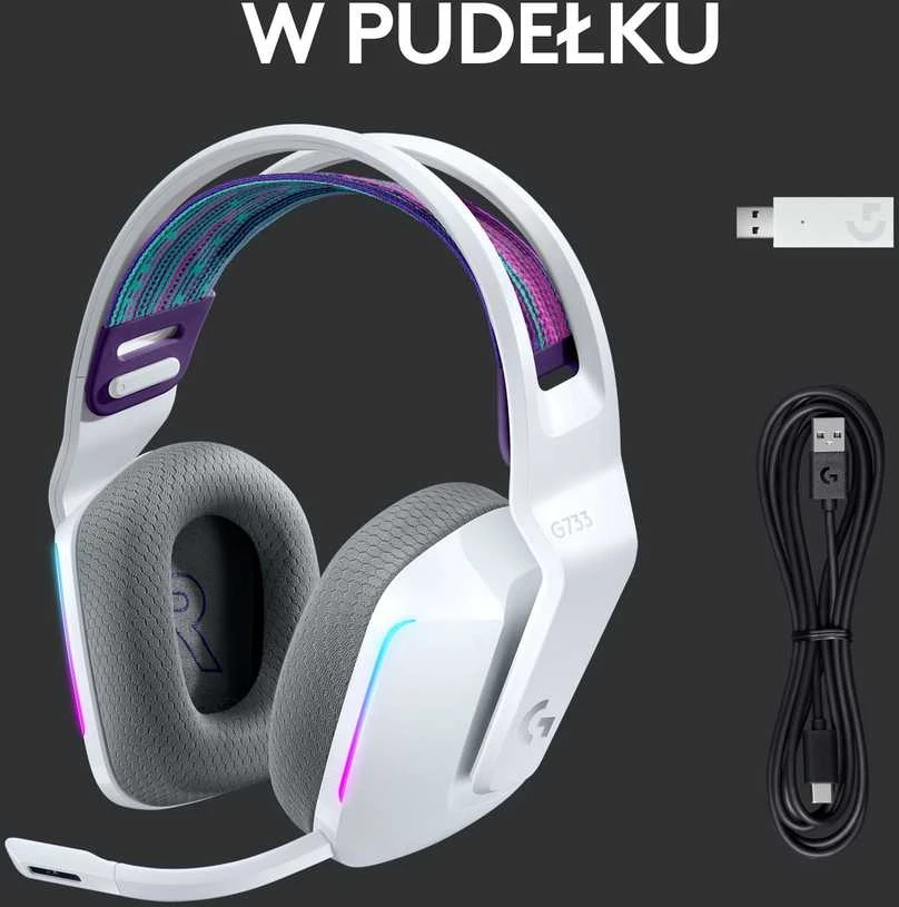 Belaidės ausinės Logitech G733, LIGHTSPEED, RGB, Baltos spalvos