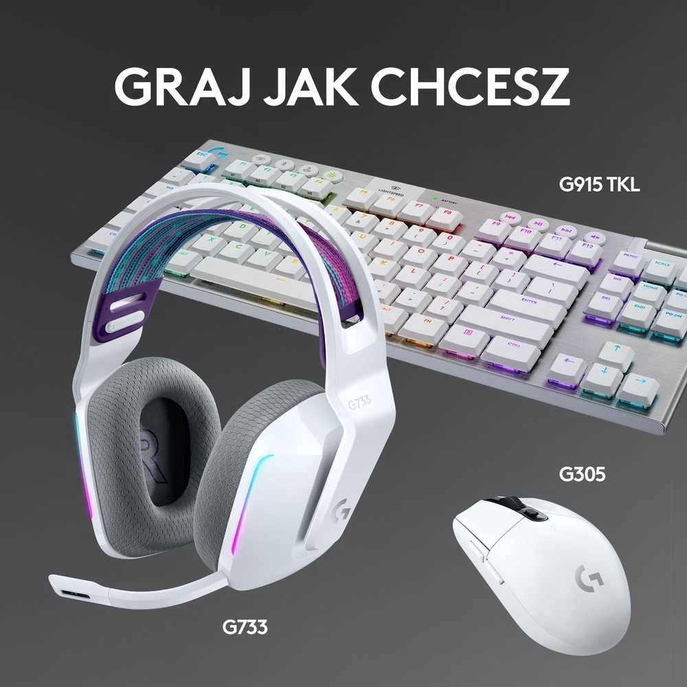 Belaidės ausinės Logitech G733, LIGHTSPEED, RGB, Baltos spalvos