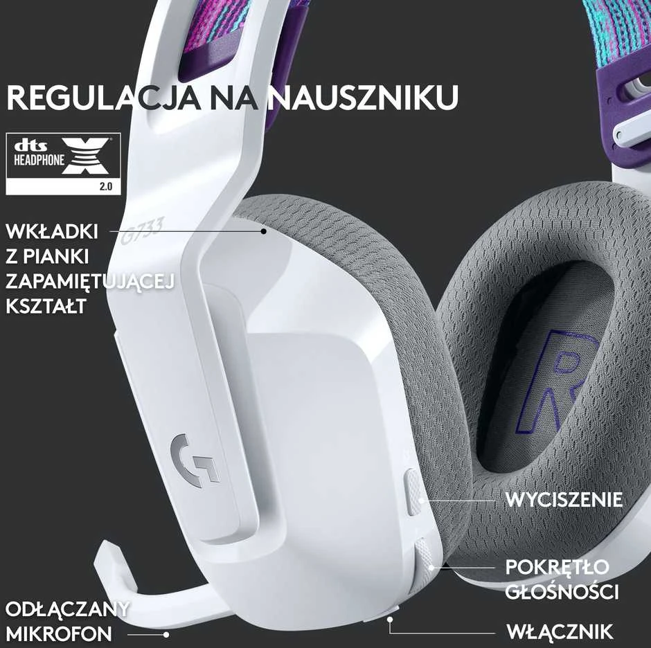 Belaidės ausinės Logitech G733, LIGHTSPEED, RGB, Baltos spalvos