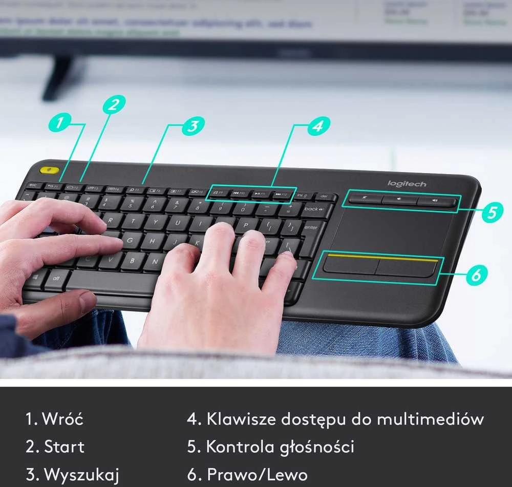 Belaidė klaviatūra Logitech K400 Plus, juoda