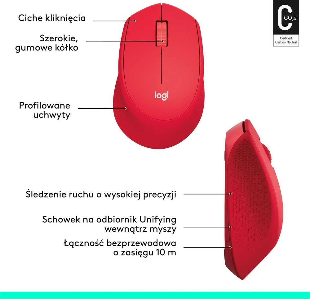 Belaidė pelė Logitech M330 Silent Plus, raudona