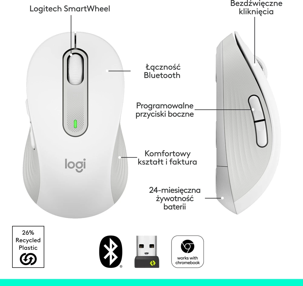Belaidė pelė Logitech Signature M650, balta