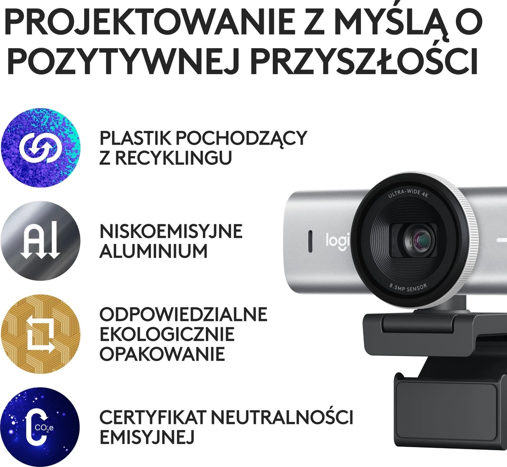 Logitech MX Brio 4K Ultra HD internetinė kamera, spalva: šviesiai pilka (960-001554)