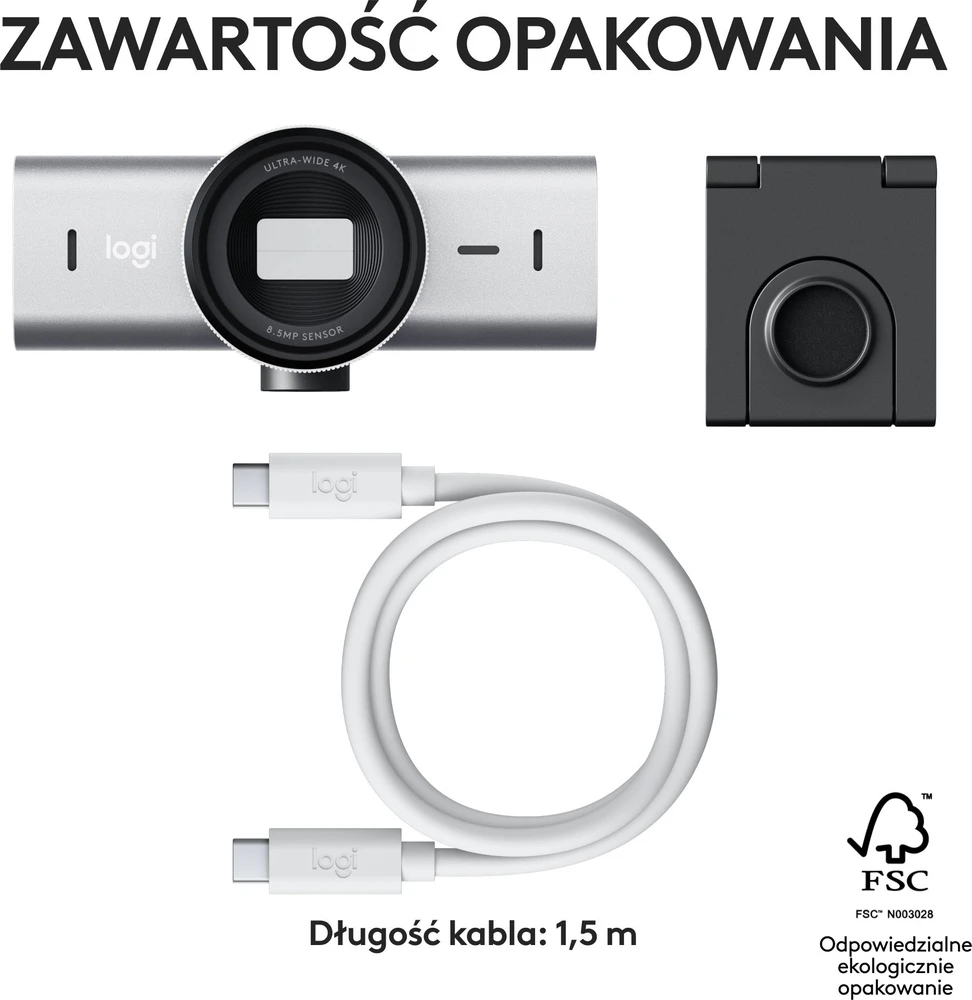 Logitech MX Brio 4K Ultra HD internetinė kamera, spalva: šviesiai pilka (960-001554)