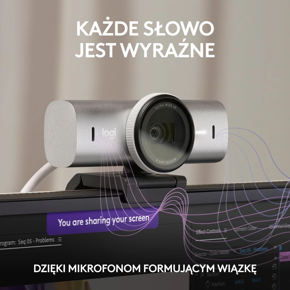 Logitech MX Brio 4K Ultra HD internetinė kamera, spalva: šviesiai pilka (960-001554)