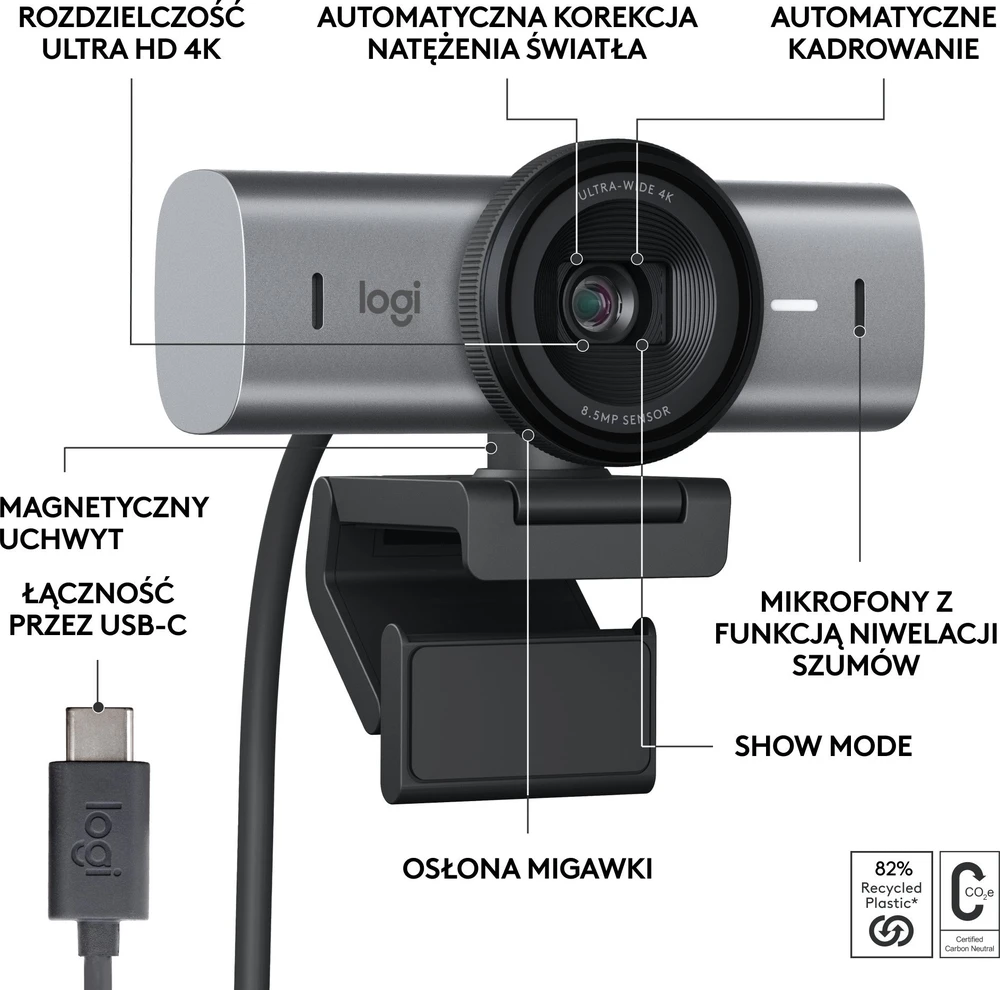 Logitech MX Brio 4K Ultra HD internetinė kamera, spalva: grafito (960-001559)