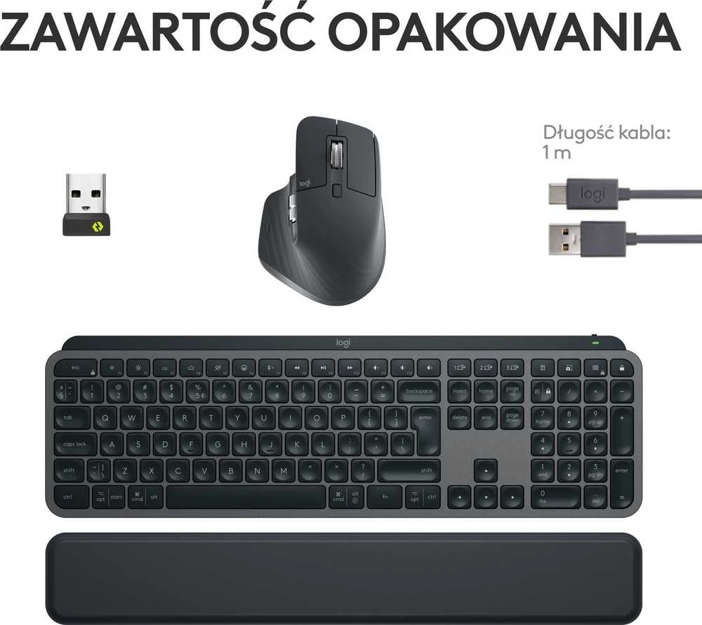Belaidė klaviatūra ir pelė + Atrama riešui Logitech MX Keys S Combo, Graphite