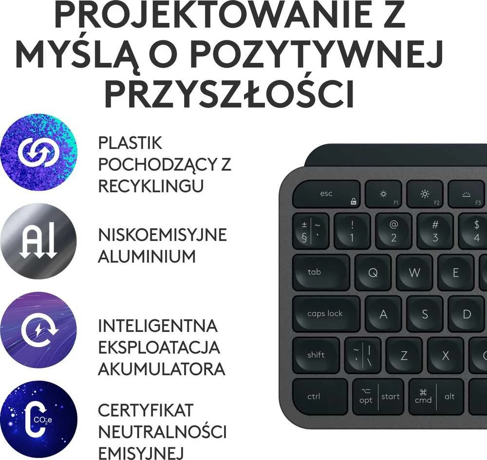 Belaidė klaviatūra ir pelė + Atrama riešui Logitech MX Keys S Combo, Graphite