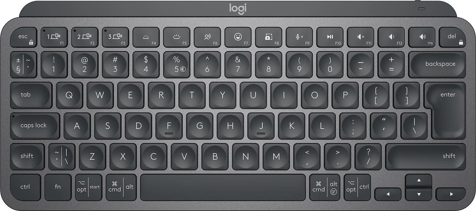 Minimalistinė Belaidė Klaviatūra su apašvietimu Logitech MX Keys Mini, Grafito spalvos, Vokiečių (Qwertz) išdėstymas