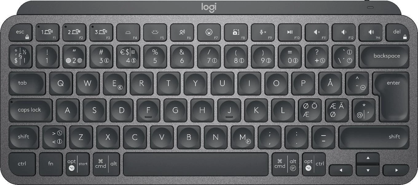 Minimalistinė Belaidė Klaviatūra su apašvietimu Logitech MX Keys Mini, Grafito spalvos, Šiaurės šalių (Qwerty) išdėstymas