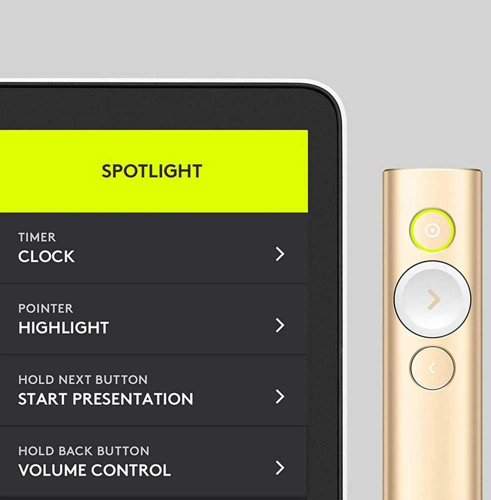 Logitech Spotlight belaidis valdymo pultas pristatymams Bluetooth/RF Auksas
