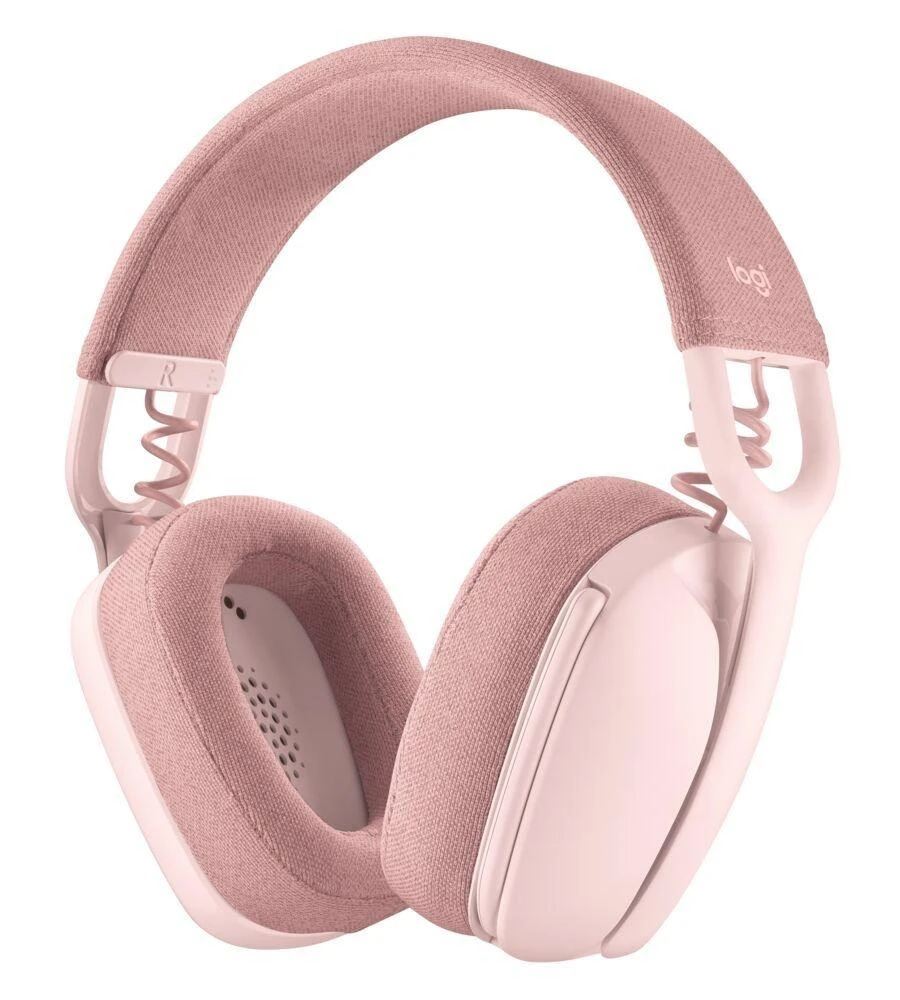 Logitech Zone Vibe 100 rožinės ausinės iš priekio