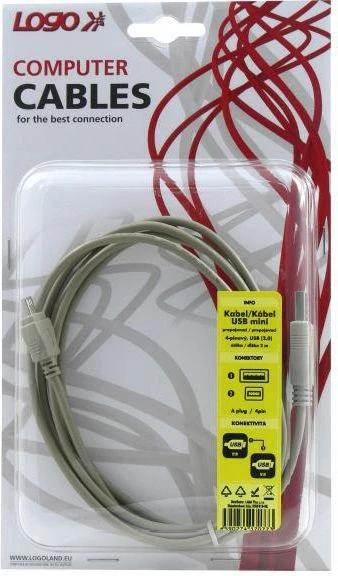 Logo USB kabelis (2.0), USB A M - 14-pin M, 1.8m, juoda, blister, FUJI, EOL