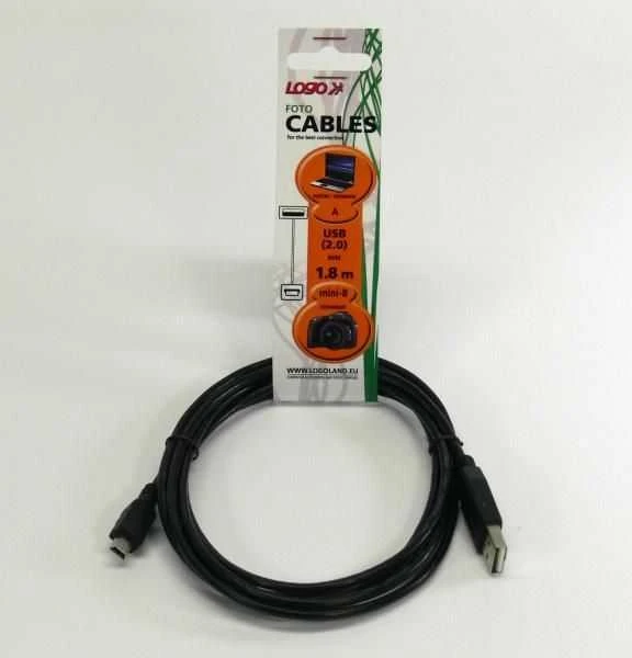 Logo USB kabelis (2.0), USB A M - miniUSB (M), 1.8m, juoda, cena za 1 vnt.