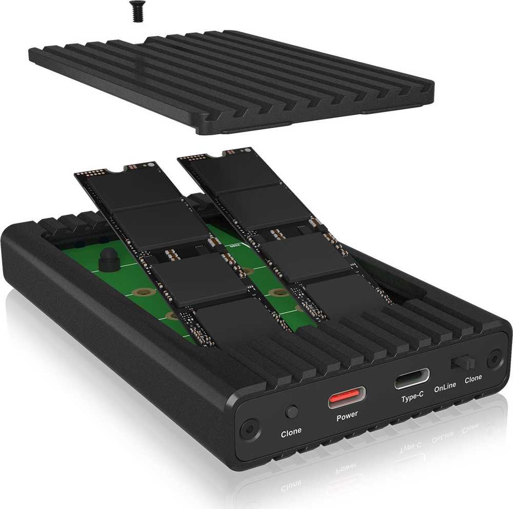 ICY BOX IB-2817MCL-C31 Externes USB-C 3.2 Gehuse fr 2x M.2 NVMe SSD mit Klonfunktion