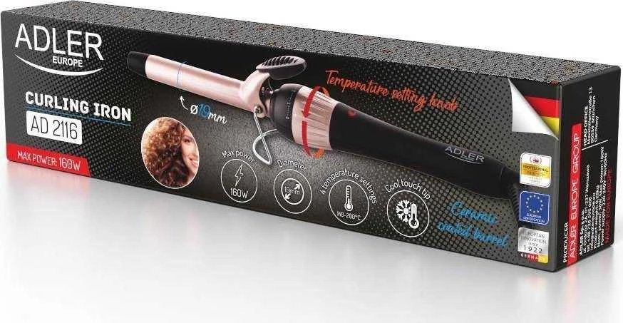 Adler | Curling Iron | AD 2116 | Ceramic heating system | Barrel diameter 19 mm | Temperature (max) 200 °C | 36 W | Juodas/Rožinė