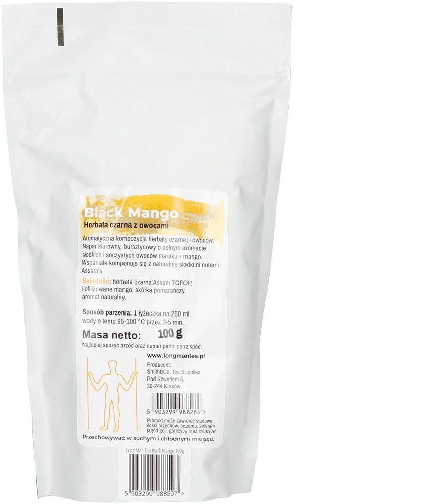 Juodųjų mangų arbata Long Man Tea, pakuotės galinė pusė