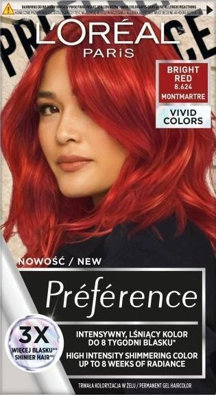 L'Oreal Vivid Colors 8.624 Bright Raudona pakuotė