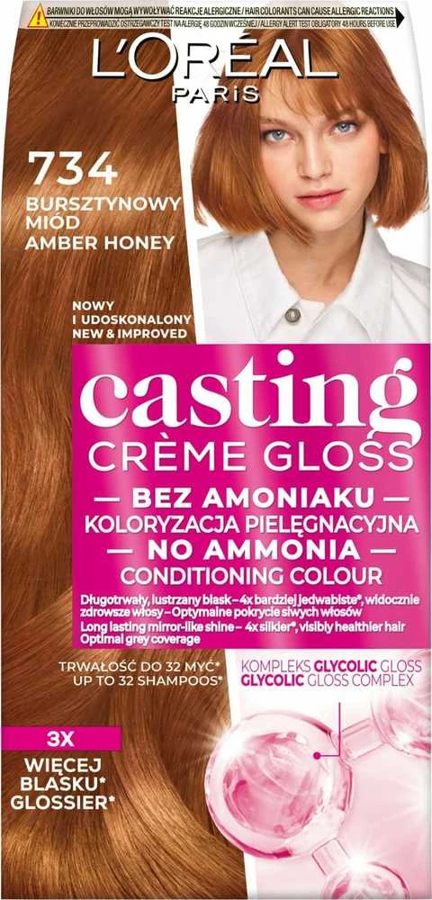 Loreal Casting Creme Gloss 734 Amber Honey pakuotės priekis