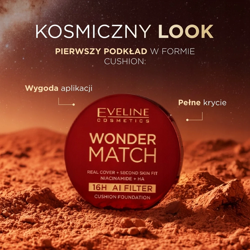 L'Oreal „Eveline Cosmetics Wonder Match“ pilno padengimo pagalvėlė tipo makiažo pagrindas su niacinamidu ir hialurono rūgštimi 03N Nude 15g