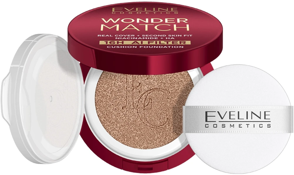 L'Oreal „Eveline Cosmetics Wonder Match“ pilno padengimo pagalvėlė tipo makiažo pagrindas su niacinamidu ir hialurono rūgštimi 03N Nude 15g