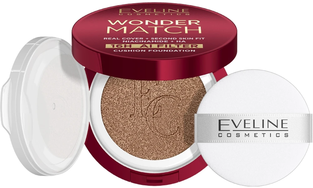 L'Oreal „Eveline Cosmetics Wonder Match“ maskuojamoji pagalvėlė su niacinamidu ir hialurono rūgštimi 04W rusvai gelsvas 15 g