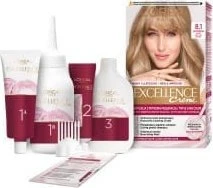 L'Oreal Excellence Creme 8.1 dažymo rinkinio komplektacija