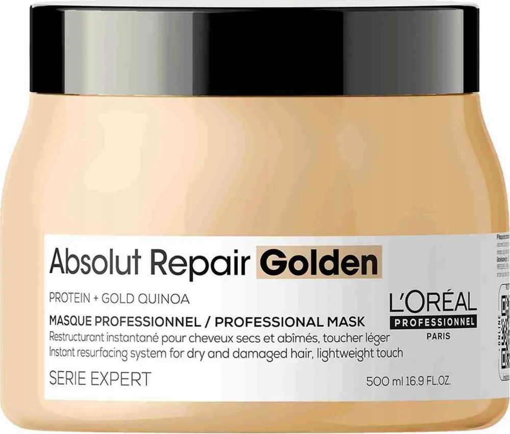„L'Oreal Professionnel“, „Serie Expert Absolut Repair Golden“, „Protein + Gold Quinoa“, plaukų kaukė „Kreminis“, akimirksniu atnaujinanti paviršių.