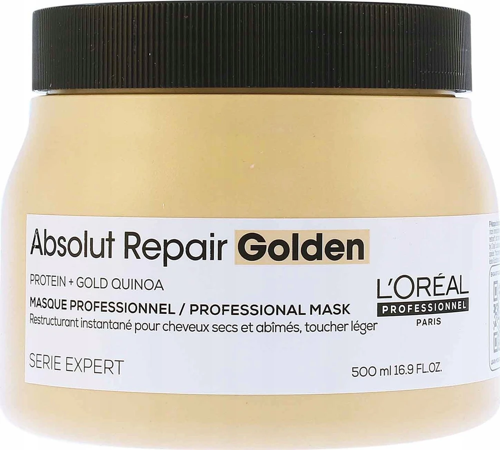 „L'Oreal Professionnel“, „Serie Expert Absolut Repair Golden“, „Protein + Gold Quinoa“, plaukų kaukė „Kreminis“, akimirksniu atnaujinanti paviršių.