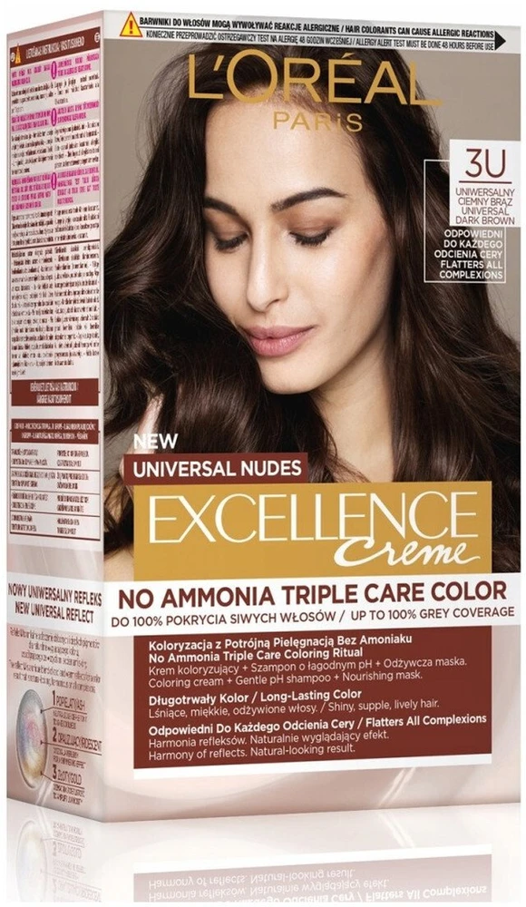 L'Oreal „Universal Nudes Excellence Creme 3U“ universalus tamsiai rudas