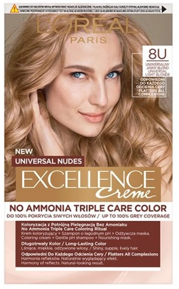 L'Oreal Universal Nudes Excellence Creme 8U Universal Light Skirtas šviesiems plaukams